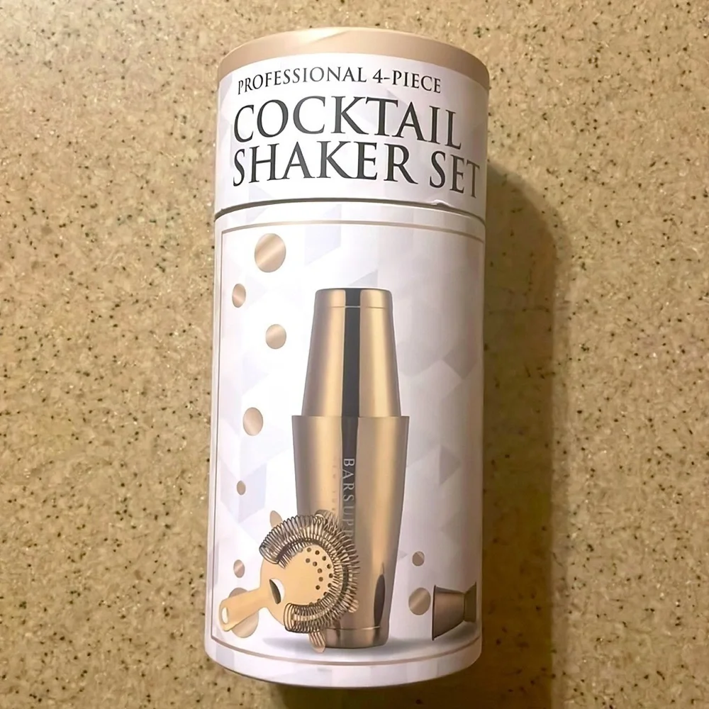 Brand New Professional Boston Cocktail Shaker Set 4-Piece Stainless Steel Gold